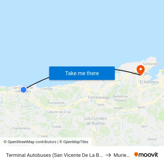 Terminal Autobuses (San Vicente De La Barquera) to Muriedas map