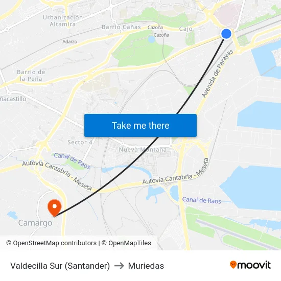 Valdecilla Sur (Santander) to Muriedas map