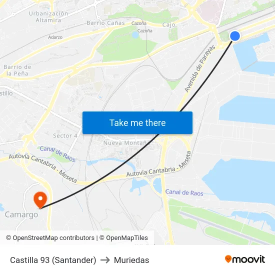 Castilla 93 (Santander) to Muriedas map