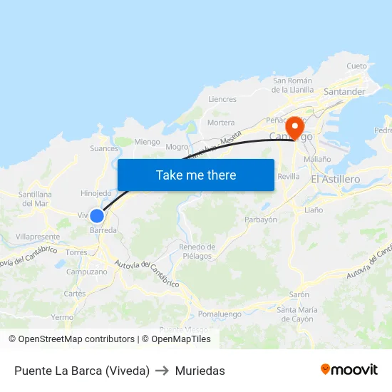 Puente La Barca (Viveda) to Muriedas map