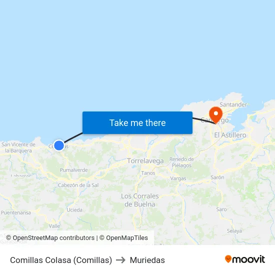 Comillas Colasa (Comillas) to Muriedas map
