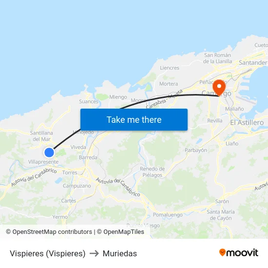 Vispieres (Vispieres) to Muriedas map