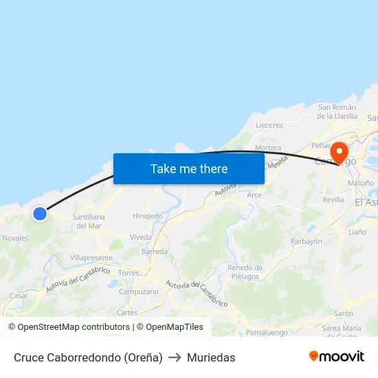 Cruce Caborredondo (Oreña) to Muriedas map
