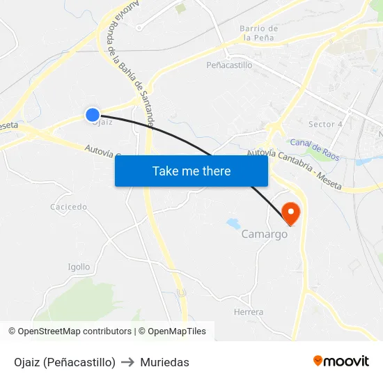 Ojaiz (Peñacastillo) to Muriedas map