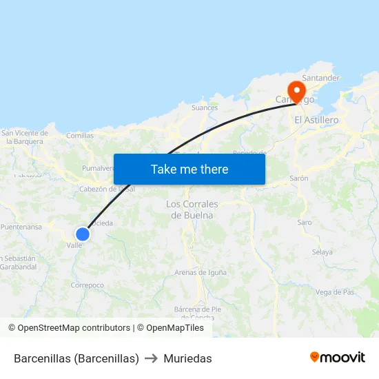 Barcenillas (Barcenillas) to Muriedas map