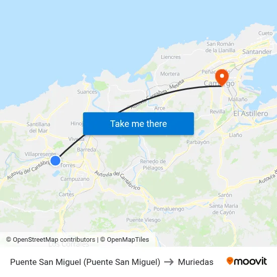 Puente San Miguel (Puente San Miguel) to Muriedas map