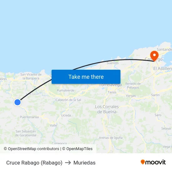 Cruce Rabago (Rabago) to Muriedas map