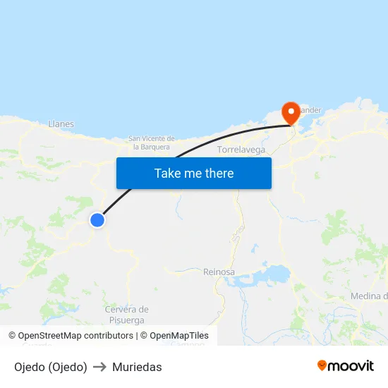 Ojedo (Ojedo) to Muriedas map