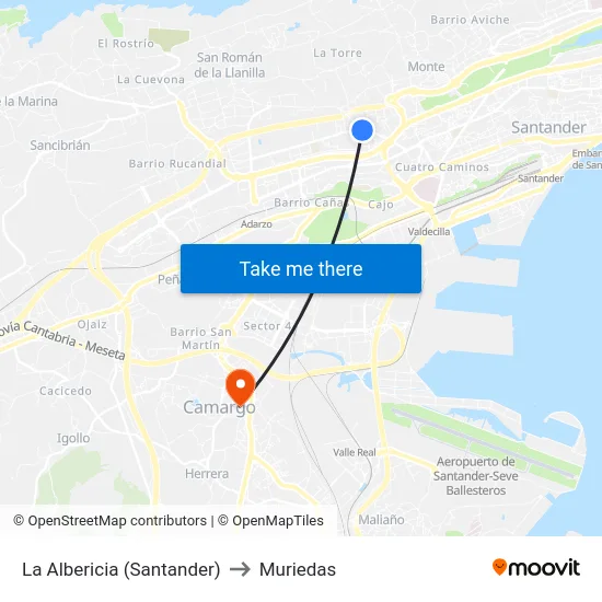 La Albericia (Santander) to Muriedas map
