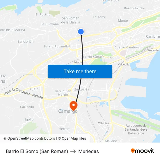 Barrio El Somo (San Roman) to Muriedas map