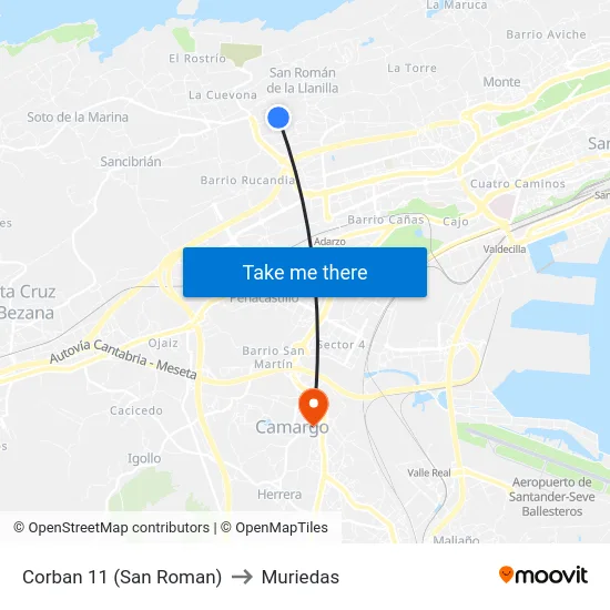Corban 11 (San Roman) to Muriedas map