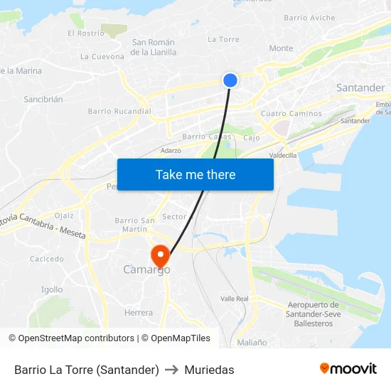 Barrio La Torre (Santander) to Muriedas map
