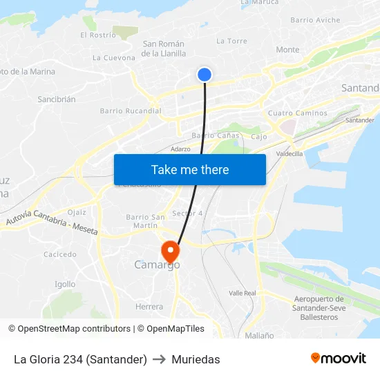 La Gloria 234 (Santander) to Muriedas map