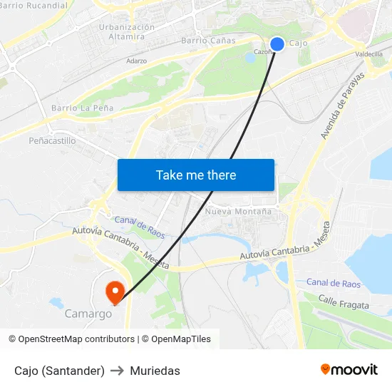 Cajo (Santander) to Muriedas map