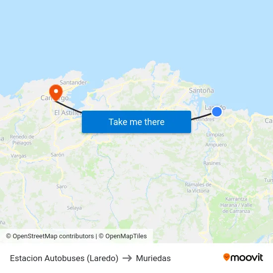 Estacion Autobuses (Laredo) to Muriedas map