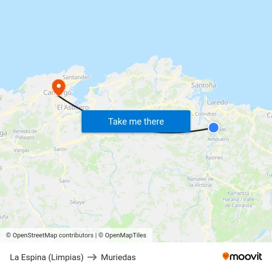 La Espina (Limpias) to Muriedas map