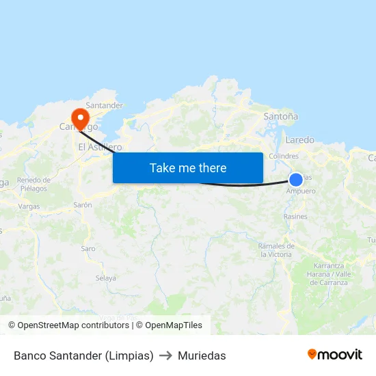 Banco Santander (Limpias) to Muriedas map