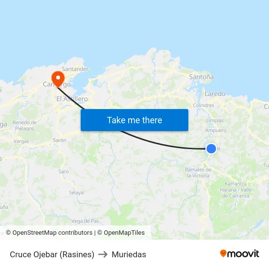 Cruce Ojebar (Rasines) to Muriedas map