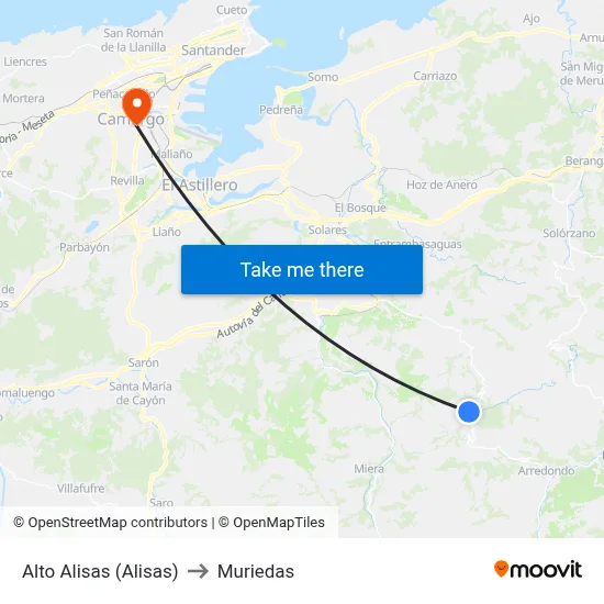 Alto Alisas (Alisas) to Muriedas map