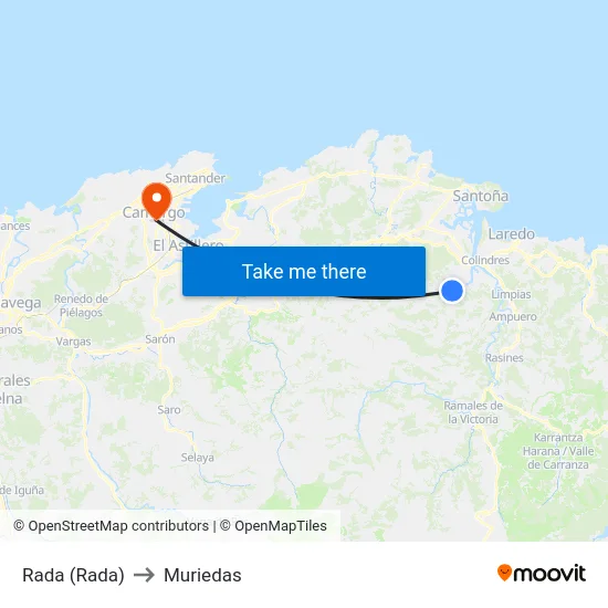 Rada (Rada) to Muriedas map