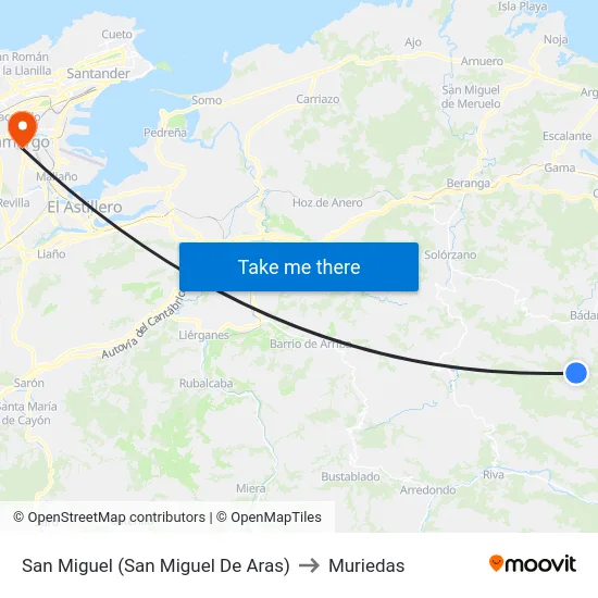 San Miguel (San Miguel De Aras) to Muriedas map
