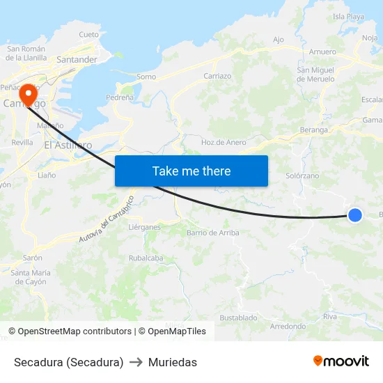 Secadura (Secadura) to Muriedas map