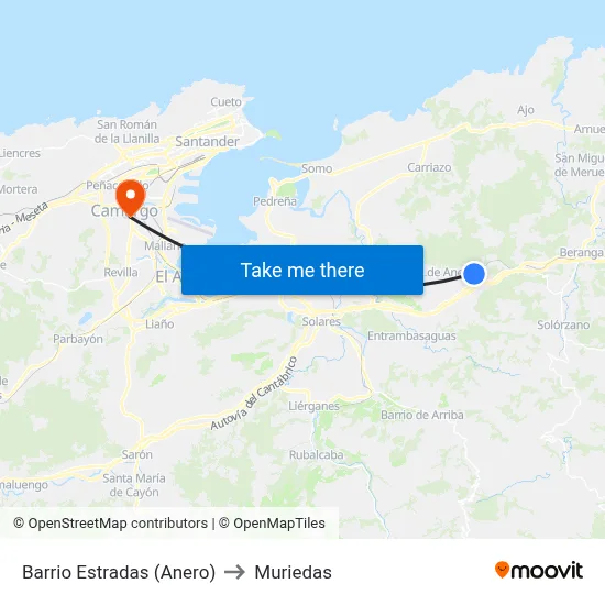 Barrio Estradas (Anero) to Muriedas map