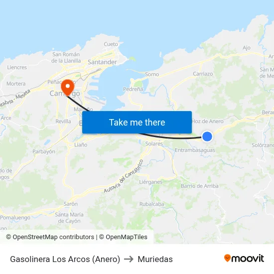 Gasolinera Los Arcos (Anero) to Muriedas map