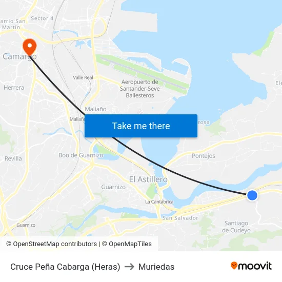 Cruce Peña Cabarga (Heras) to Muriedas map