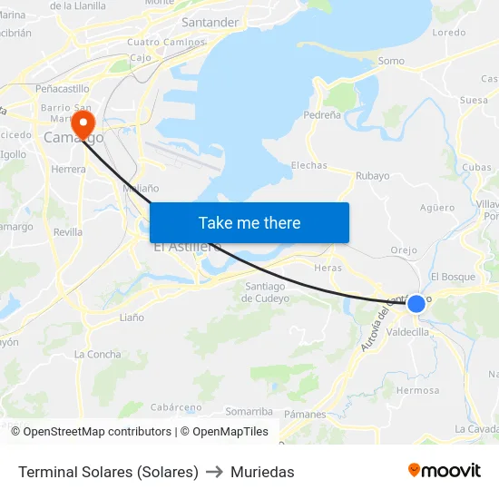 Terminal Solares (Solares) to Muriedas map