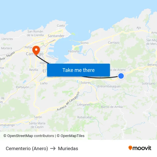 Cementerio (Anero) to Muriedas map