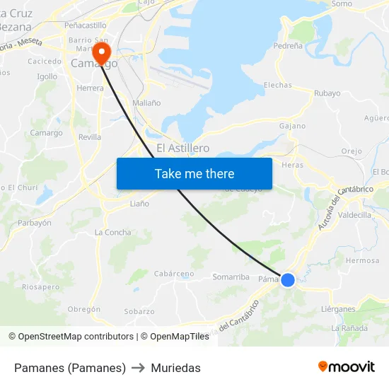 Pamanes (Pamanes) to Muriedas map