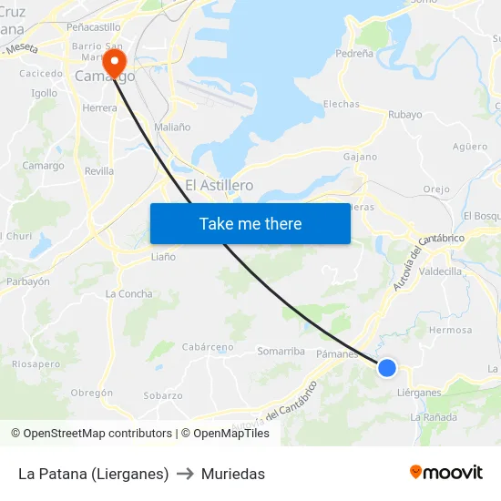 La Patana (Lierganes) to Muriedas map