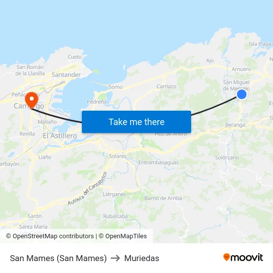 San Mames (San Mames) to Muriedas map
