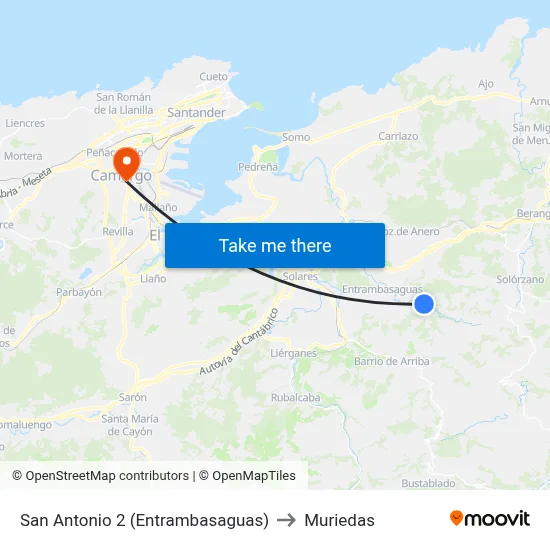 San Antonio 2 (Entrambasaguas) to Muriedas map