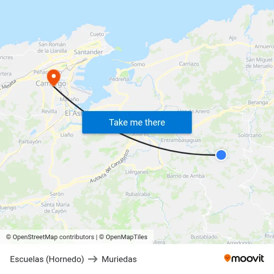 Escuelas (Hornedo) to Muriedas map