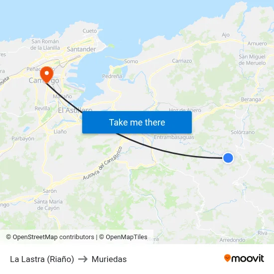 La Lastra (Riaño) to Muriedas map