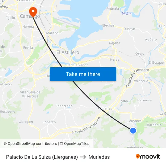 Palacio De La Suiza (Lierganes) to Muriedas map