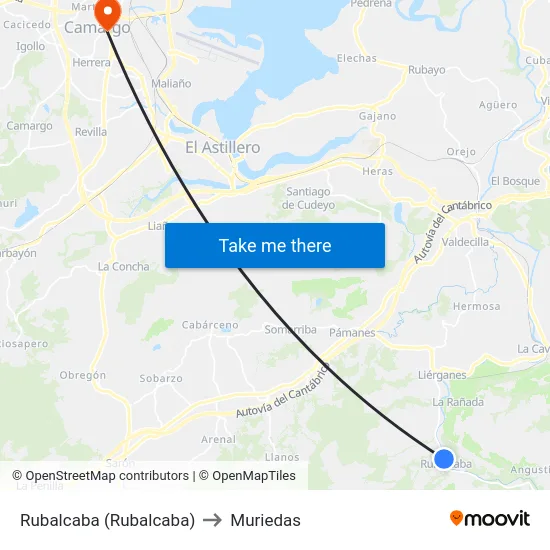 Rubalcaba (Rubalcaba) to Muriedas map