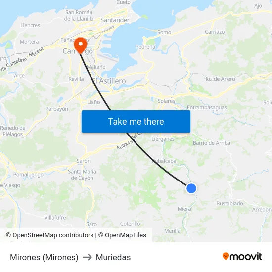 Mirones (Mirones) to Muriedas map