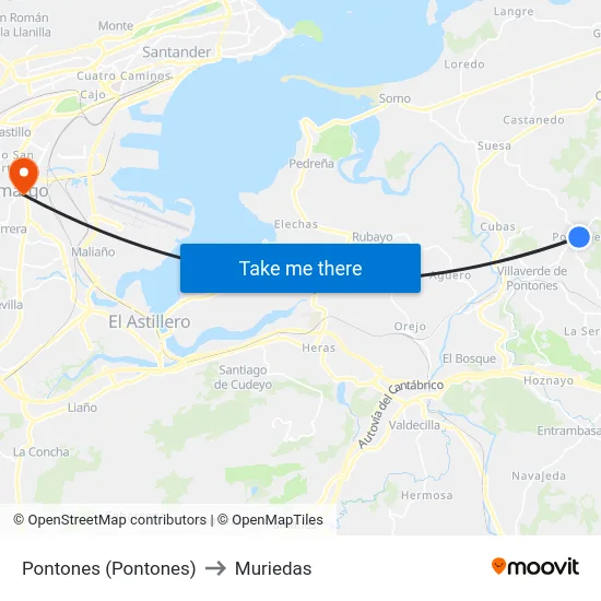 Pontones (Pontones) to Muriedas map