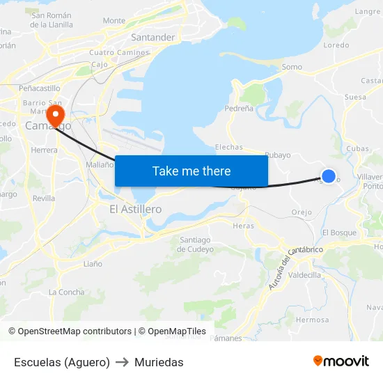 Escuelas (Aguero) to Muriedas map