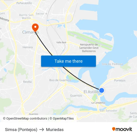 Simsa (Pontejos) to Muriedas map