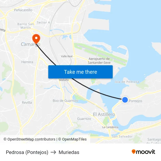 Pedrosa (Pontejos) to Muriedas map