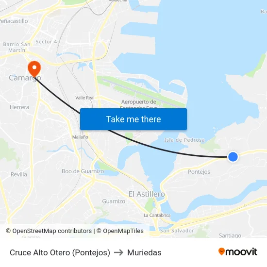 Cruce Alto Otero (Pontejos) to Muriedas map