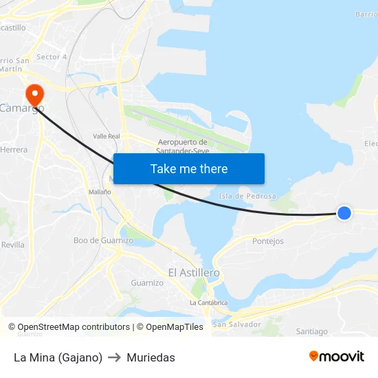La Mina (Gajano) to Muriedas map