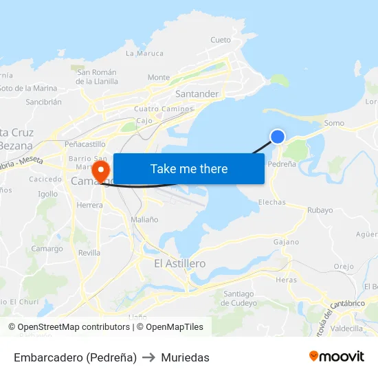 Embarcadero (Pedreña) to Muriedas map