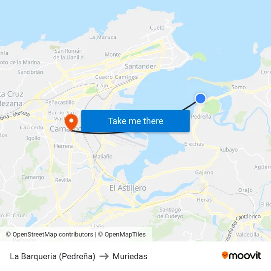 La Barqueria (Pedreña) to Muriedas map