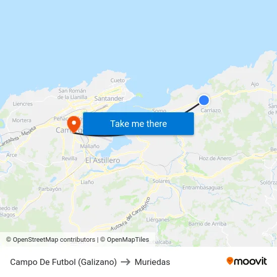 Campo De Futbol (Galizano) to Muriedas map