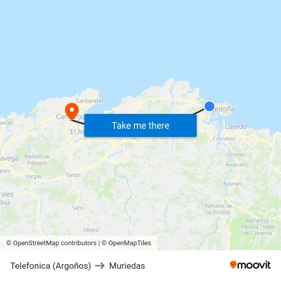 Telefonica (Argoños) to Muriedas map